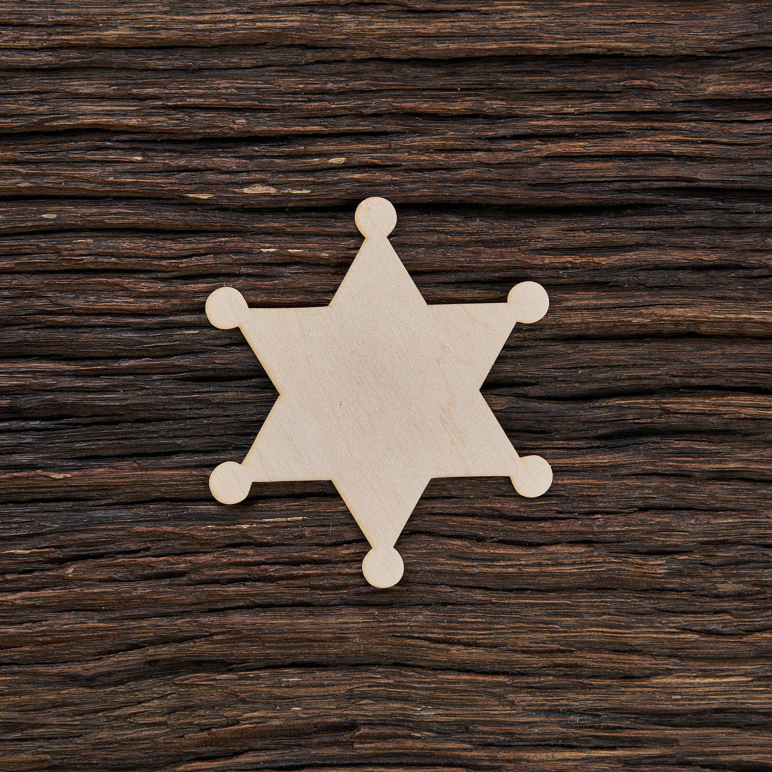 6Šerifo žvaigždė - medinis gaminys, pjautas lazeriu - dekoravimui ir dažymui