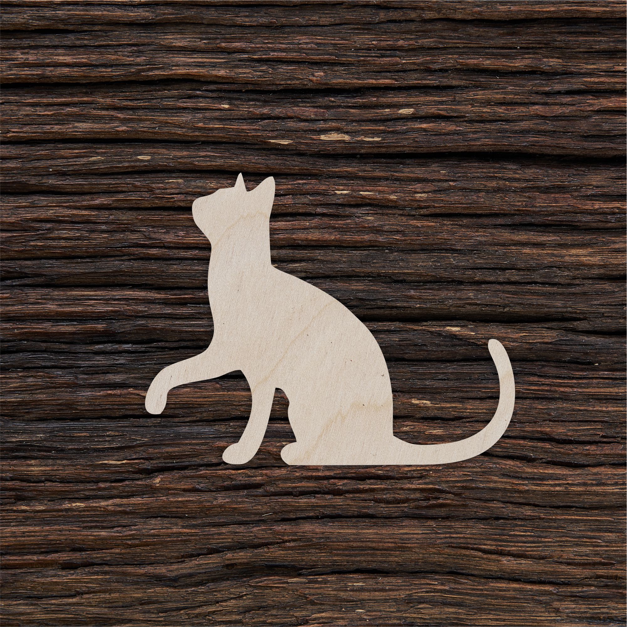 Sėdinti katė - medinis gaminys, pjautas lazeriu - dekoravimui ir dažymui 