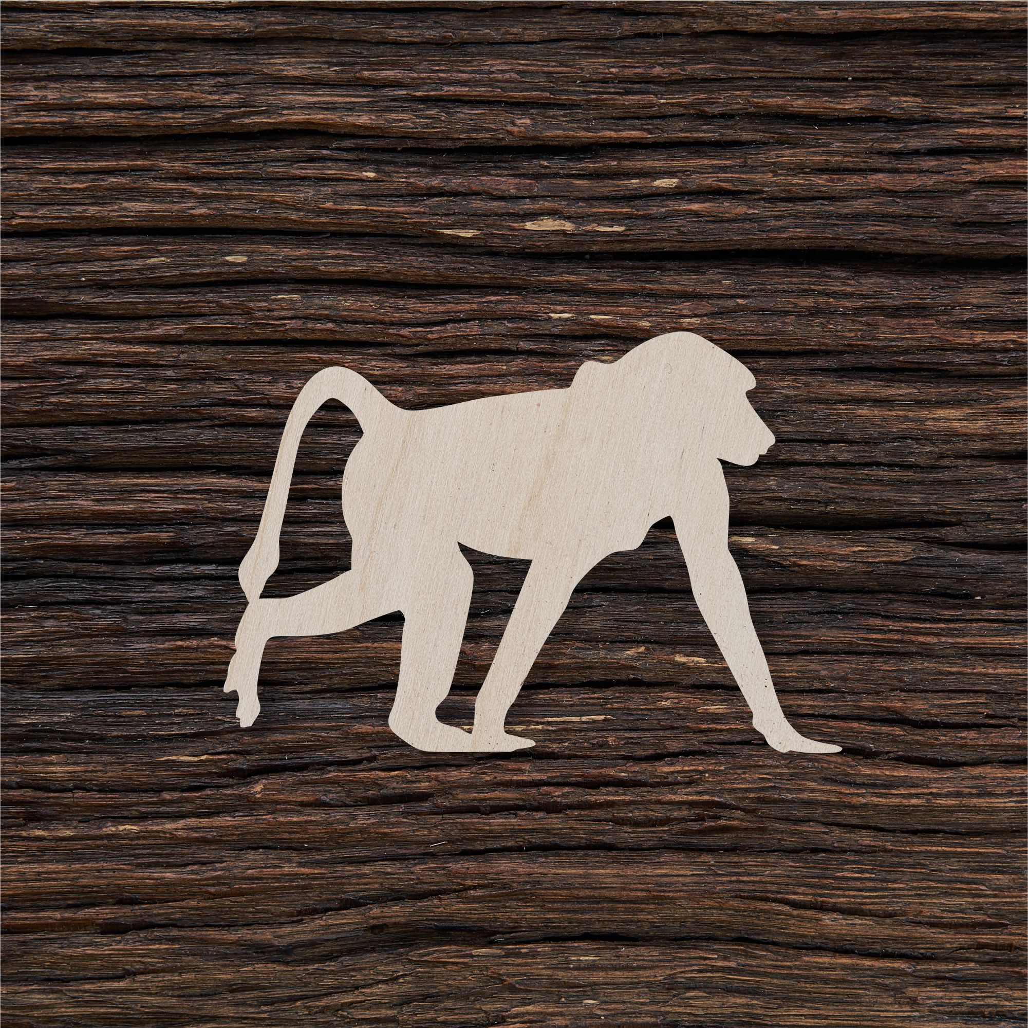 6Beždžionė babuinas - medinis gaminys, pjautas lazeriu - dekoravimui ir dažymui