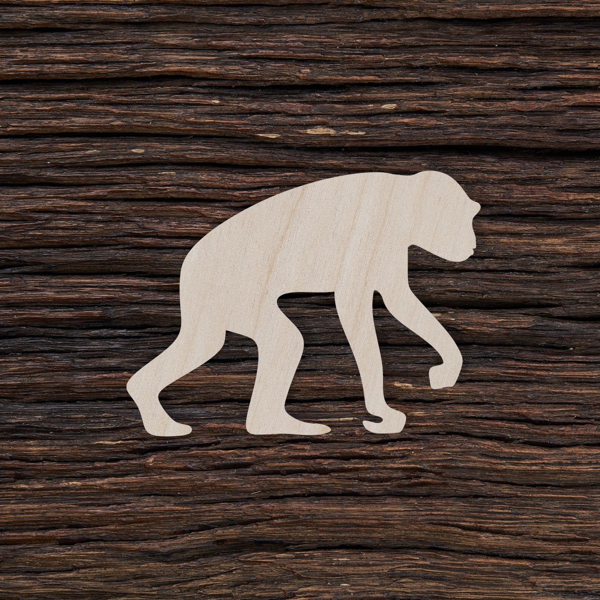 šimpanzė - medinis gaminys, pjautas lazeriu - dekoravimui ir dažymui 