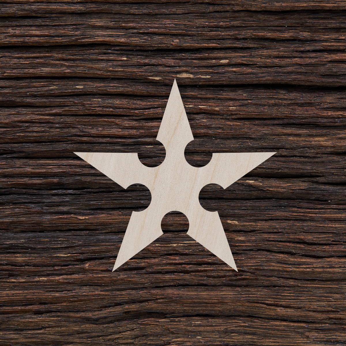 Nindzės žvaigždė - medinis gaminys, pjautas lazeriu - dekoravimui ir dažymui 