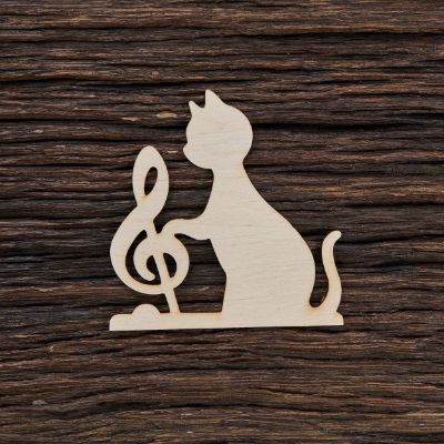 Katė ir smuikas - medinis gaminys, pjautas lazeriu - dekoravimui ir dažymui