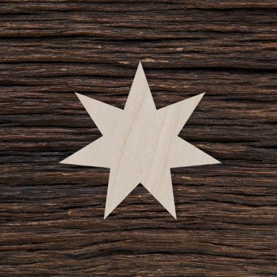 Septynkampė žvaigždė - medinis gaminys, pjautas lazeriu - dekoravimui ir dažymui