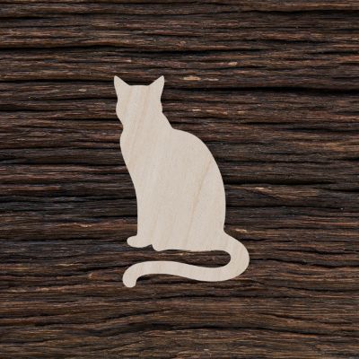 Sėdinti katė - medinis gaminys, pjautas lazeriu - dekoravimui ir dažymui